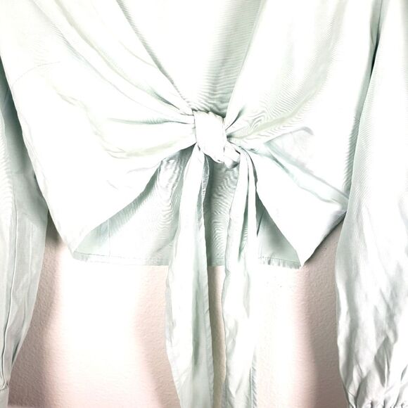 Women's Potter's Pot Mint Green Long Sleeve Crop Top Tie Shacket Size Small - Picture 8 of 11